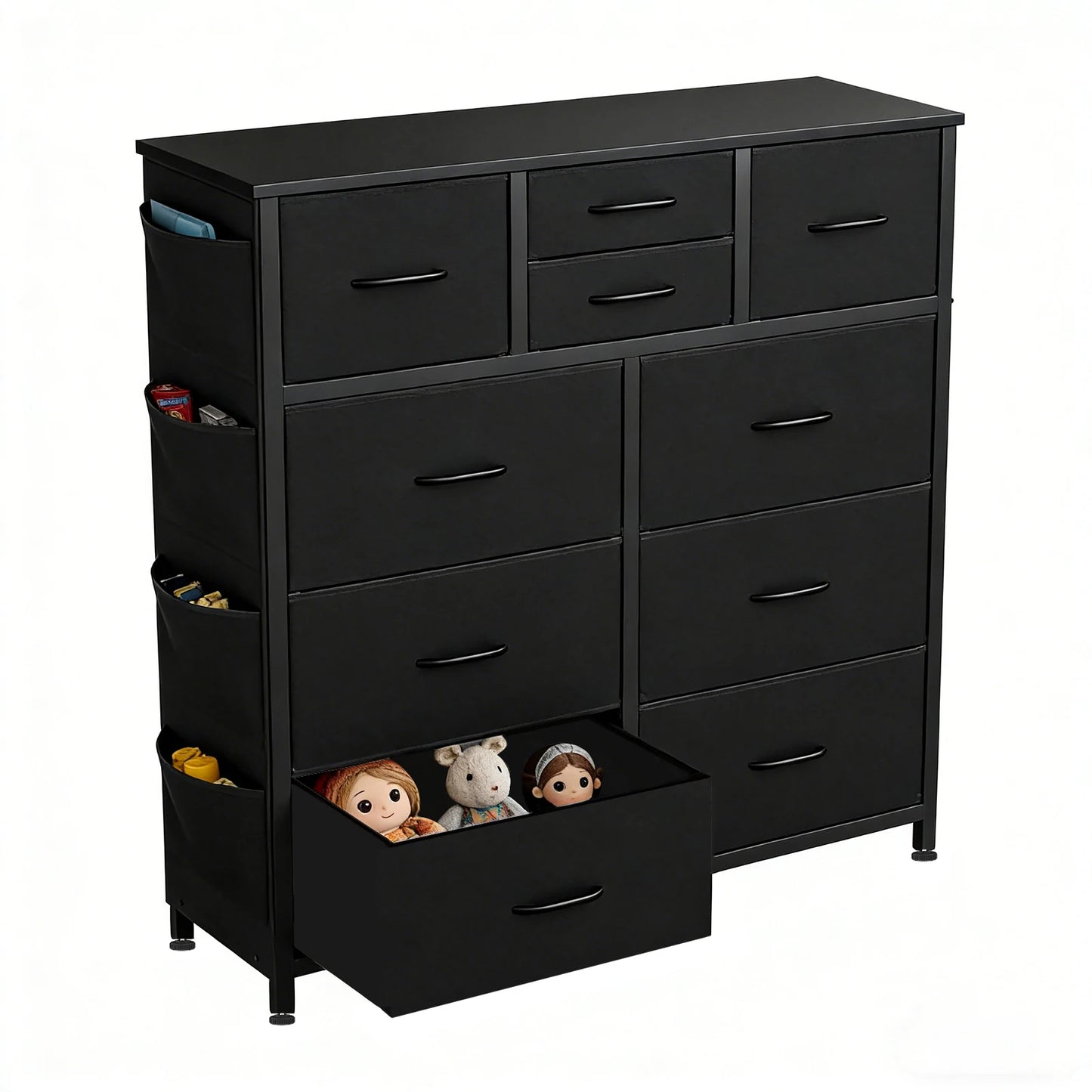 JHK Living Room 10 Fabric Drawers With Side Bag Cabinet Storage Organizer Cabinet Steel Frame Assembly Closet For Furniture