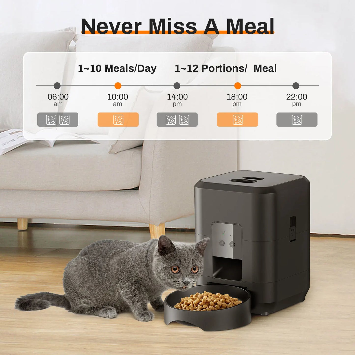Pet feeding machine, APP controlled automatic cat feeder, cat dry food dispenser, suitable for small and medium-sized pet feeder