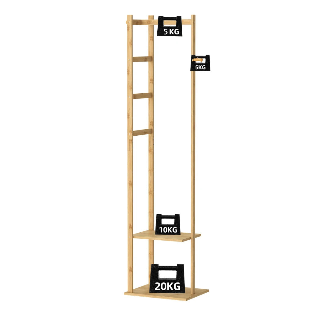 Bamboo Garment Coat Clothes Stand Rack Hat Shoe Wooden Hanger Holder Shelf Tidy Garment Hanging Rail Hooks