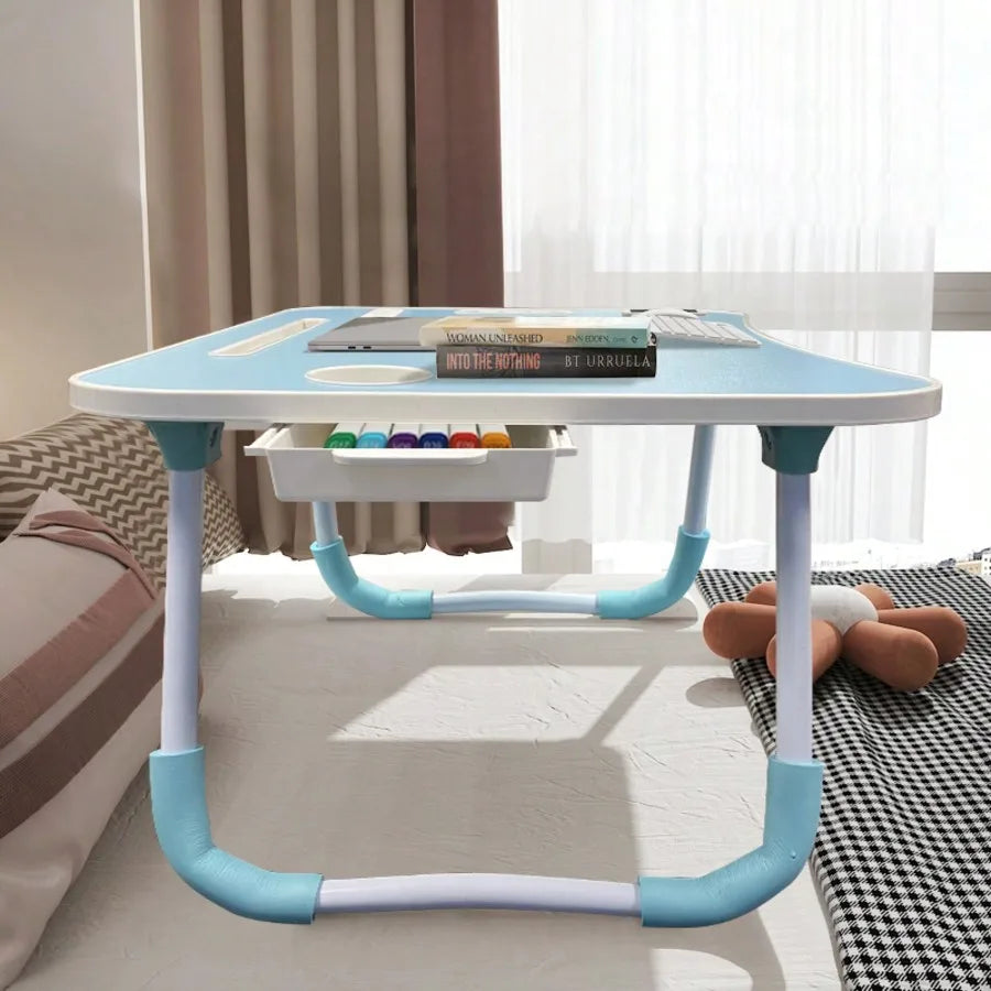 Large Laptop Bed Desk with Cup Holder & USB Fan/Light - Portable Folding Table for Eating, Reading, Sofa, Stable Tray