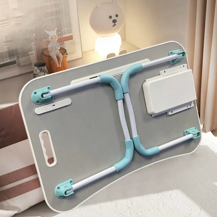 Large Laptop Bed Desk with Cup Holder & USB Fan/Light - Portable Folding Table for Eating, Reading, Sofa, Stable Tray