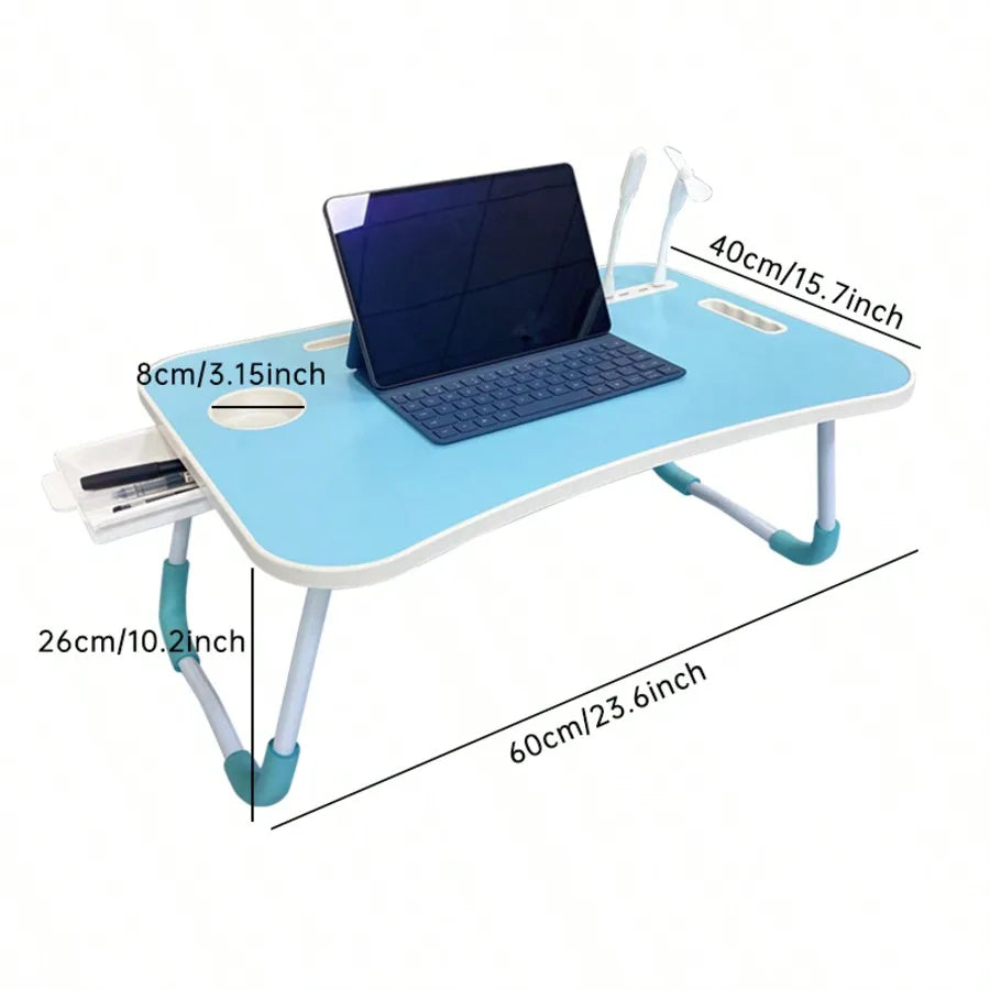 Large Laptop Bed Desk with Cup Holder & USB Fan/Light - Portable Folding Table for Eating, Reading, Sofa, Stable Tray
