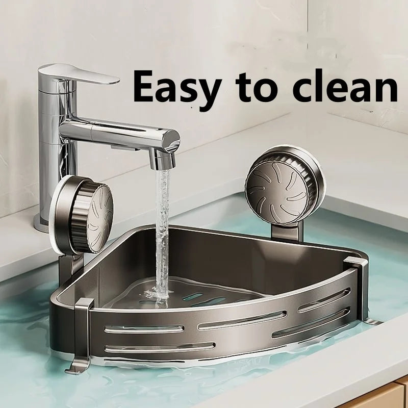 Bathroom Corner Shelf No Drill Suction Cup Triangular Storage Basket Waterproof Rustproof Wall Mount for Shower Washbasin