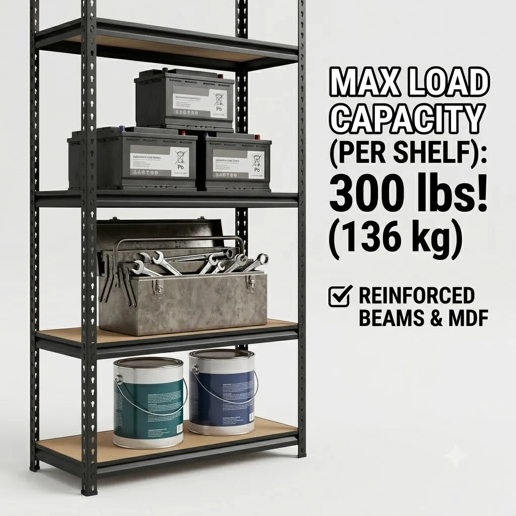 27.6'W X 60'H 5-Tier Garage Shelving Unit, 2200 LBS Heavy Duty Storage Shelves, Metal Rack with MDF Board, Screw Assembly Adjustable Utility Organizer for Basement Pantry Kitchen Laundry Closet, 440 LBS Load Per Shelf, 1 or 2