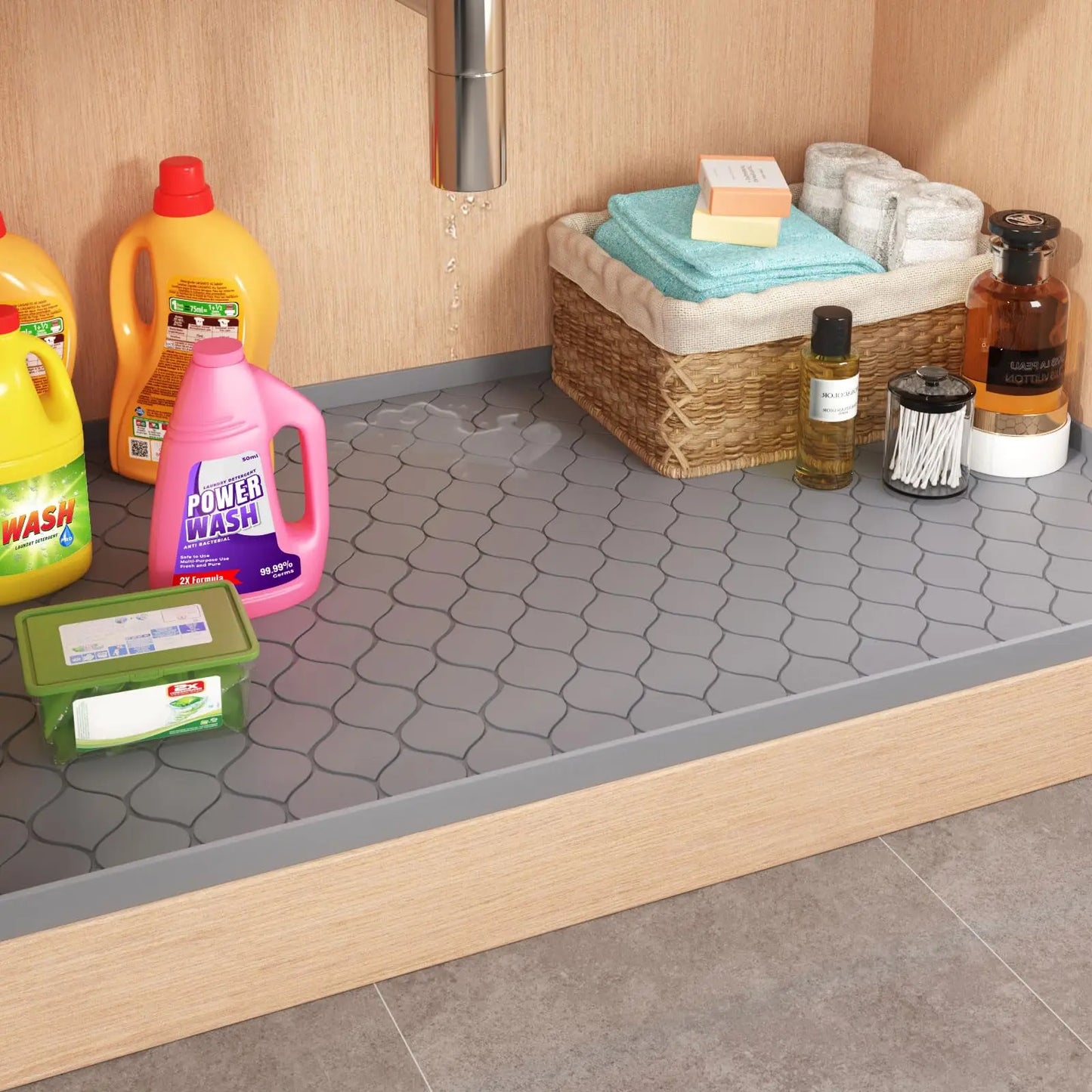 Silicone Under Sink Mat Kitchen Essentials Gadgets, Shelf Liner Cabinet Protector, Home Organizers Storage, Waterproof Bathroom
