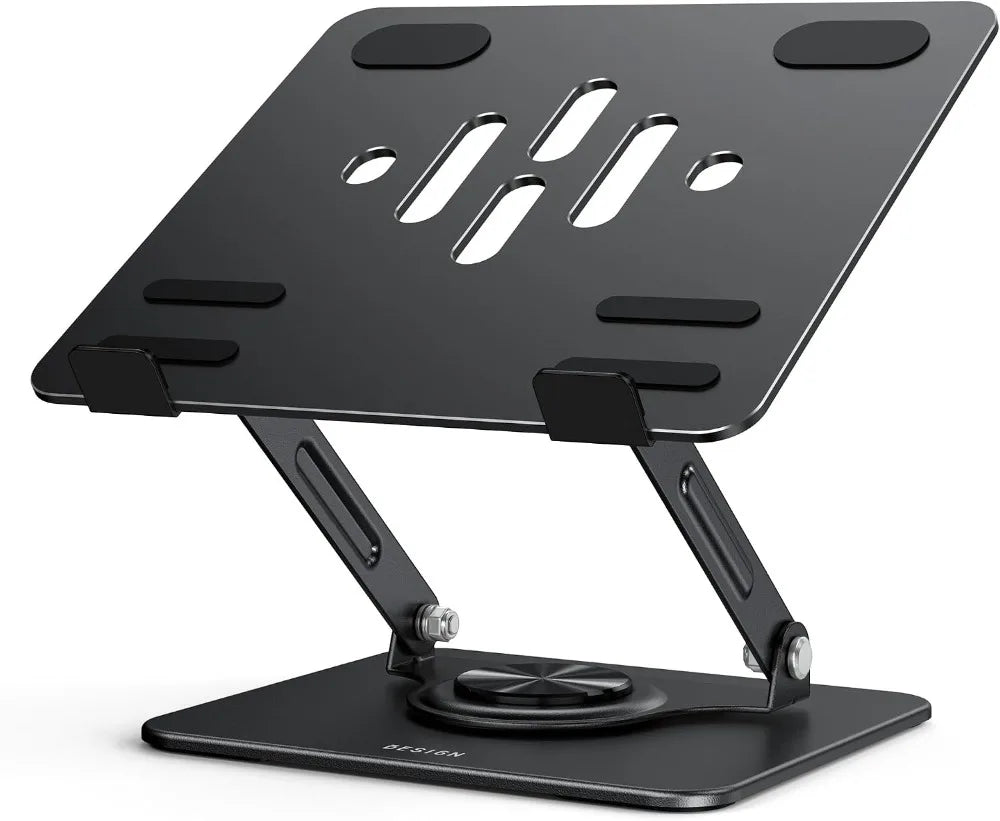 360° Rotating Laptop Stand, Ergonomic Adjustable Notebook Riser, Foldable Holder for 10-14" Laptops, Black