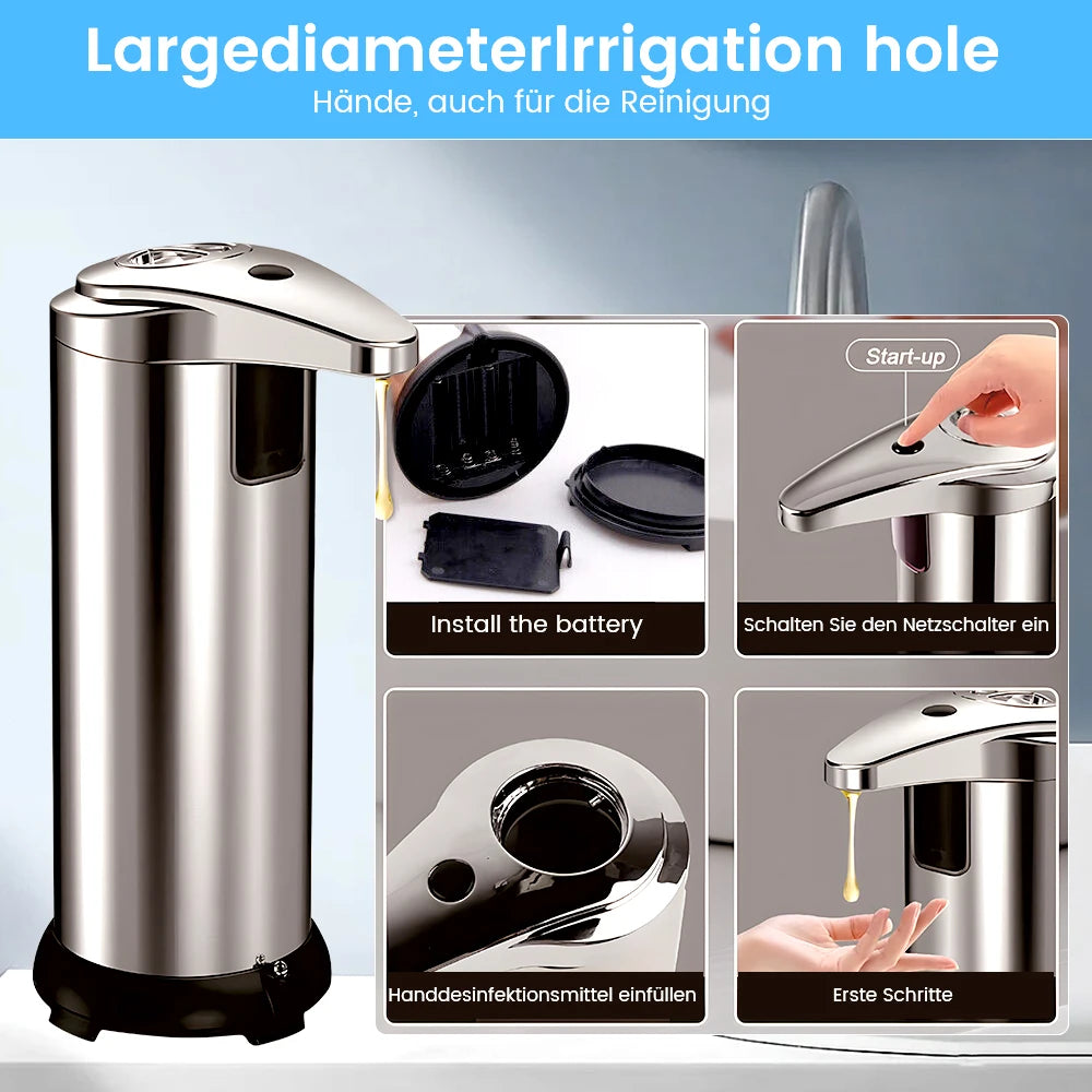 Touchless Automatic Soap Dispenser 304 Stainless Steel Infrared Sensor Liquid Dispenser Adjustable Soap Output Anti Bacterial for Bathroom Kitchen Hotel Home