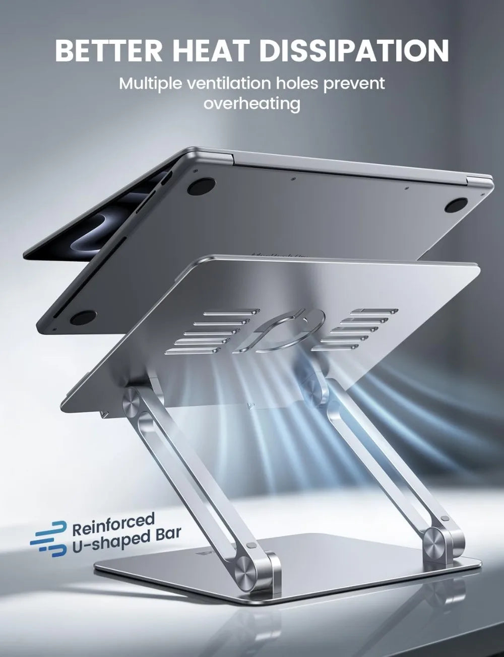 Adjustable Laptop Stand, Portable Laptop Riser, Aluminum Ergonomic Notebook Holder for Desk, Foldable for MacBook Air Pro HP, 10-17.3 inch - Silver