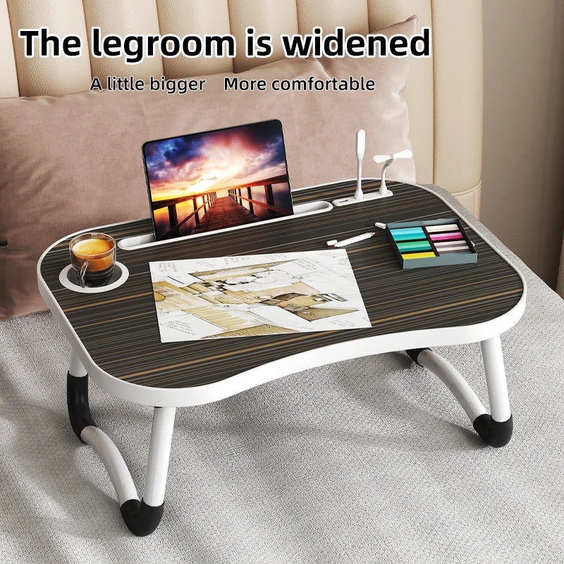 Laptop Desktop Cutlery and Laptop Bed Holder, Bedside Table Tray, Breakfast Bed Tray, Laptop Table with Cup Holder and Side Draw