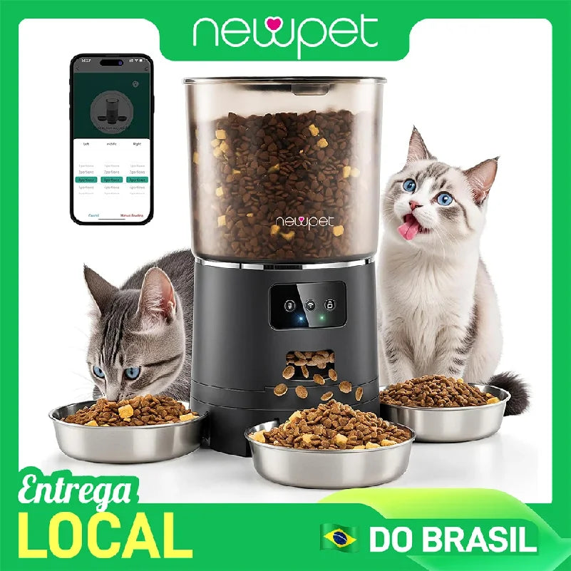 6L Pet Feeder with 3  Bowl Automatic Cat Feeder Smart Dog Food Dispenser WiFi Timing Quantitative Stainless Steel Feeding