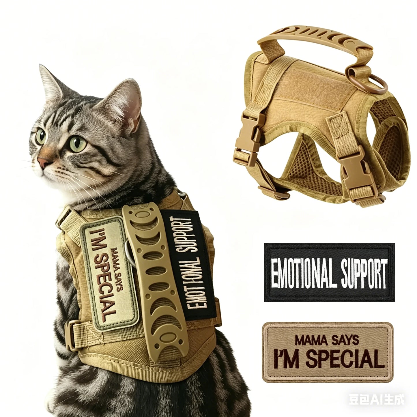 Pet Cat Clothes Cat Accessories Safe Tactical Harness Vests Traction Leash with Two Stickers for Cats Puppies and Small Dogs