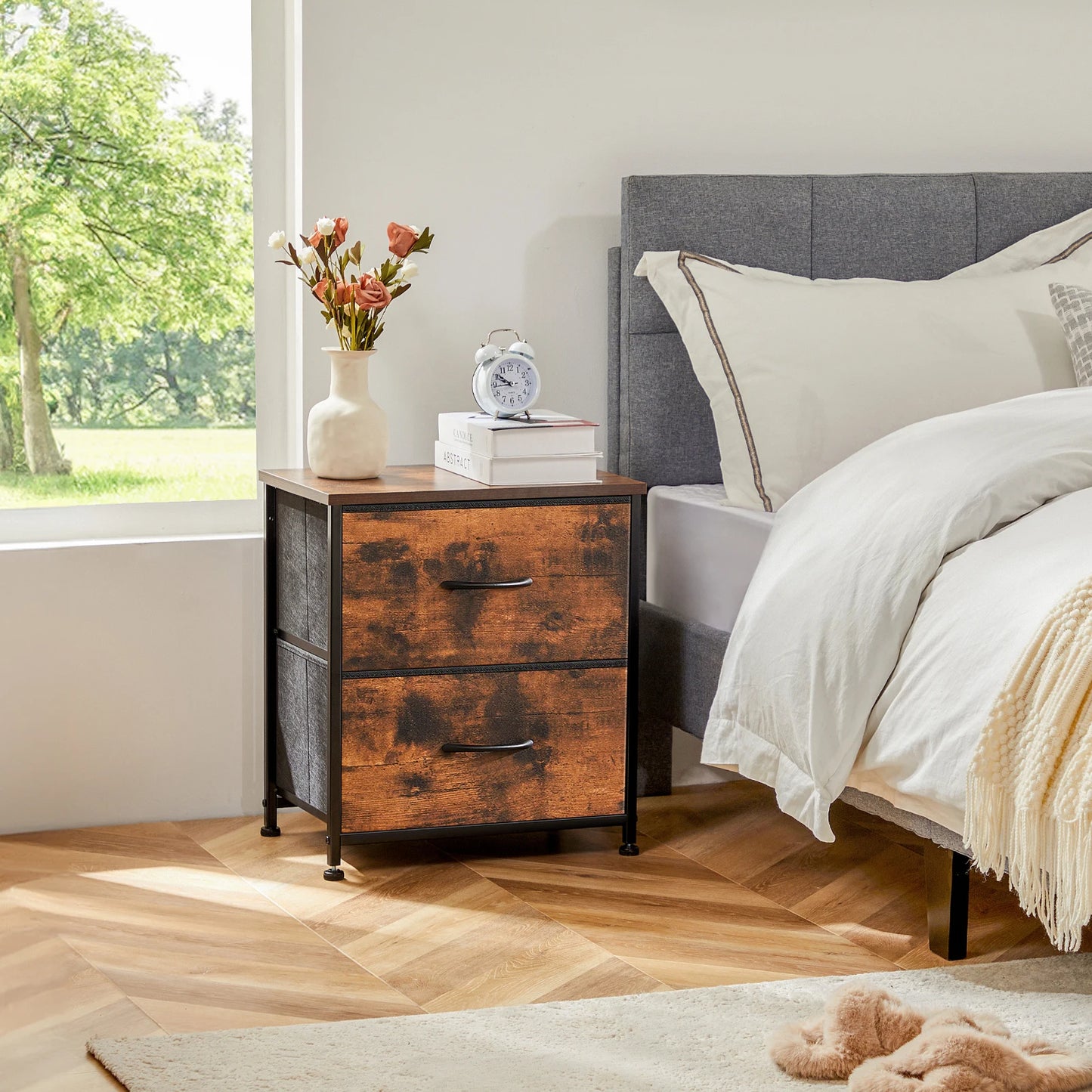 MCQ 2 Fabric Drawers Living Room Cabinet Storage Display Nightstand Bedside Coffee Sofa Tea Table Cabinets For Furniture
