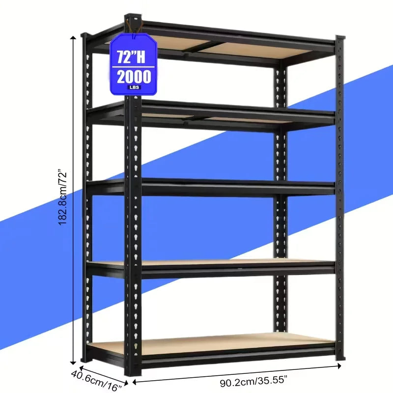 Heavy-Duty 5-Tier Adjustable Metal Shelving Unit with Pegboard Panel System - Capacity Suitable for Basement, Garage, Warehouse