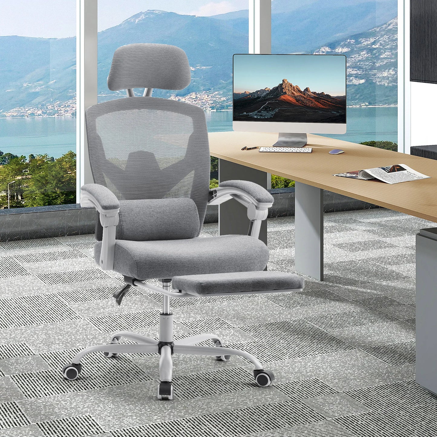 MCQ High Back Ergonomic Reclining Gaming Office Chair with Lumbar Support Pillow Mesh Swivel Rolling Rocking Computer Desk Chair