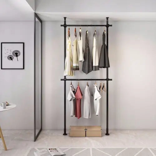 Garment Rack Clothes Storage Hanger Organizer Ceiling Top & Floor Metal Closet