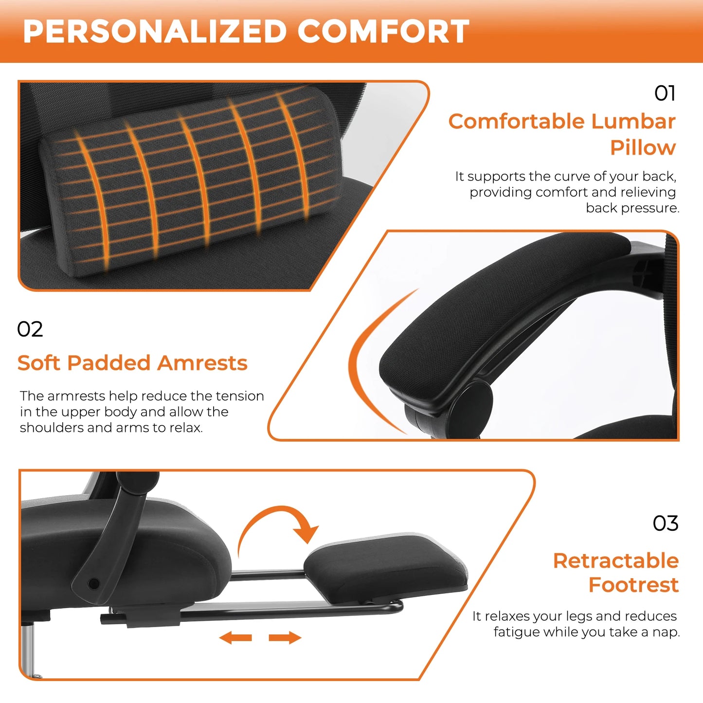 MCQ High Back Ergonomic Reclining Gaming Office Chair with Lumbar Support Pillow Mesh Swivel Rolling Rocking Computer Desk Chair