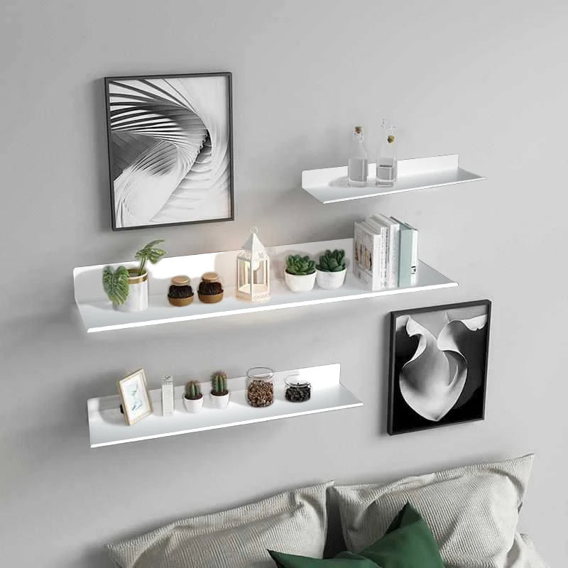 No Drilling Bedroom Decoration Wall Shelves Bathroom Study Living Room Metal Floating Shelves Single-Layer Storage Plants Books