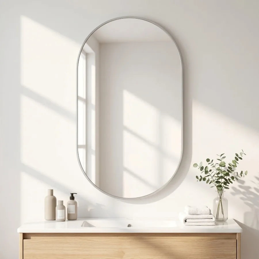 16"x24" Oval Mirror Bathroom Vanity Mirror Wall-Mounted Mirror, Black