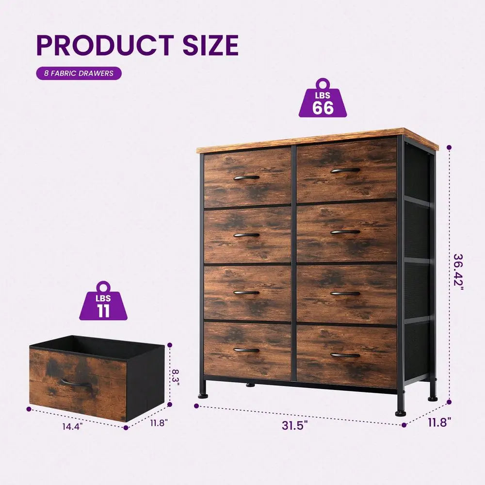 Dresser For Bedroom, Dressers & Chests Of Drawers Dresser Organizer, Wood Top Table Furniture With 8 Fabric Storage Tower