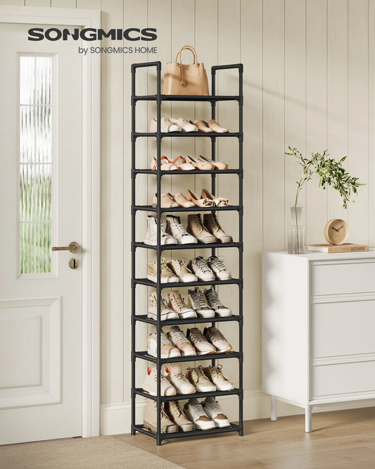 SONGMICS Shoe Rack, 10-Tier Shoe Shelf, Shoe Storage Organizer, 11 x 17.7 x 68 Inches, Metal Frame, Non-Woven Fabric Shelves, fo