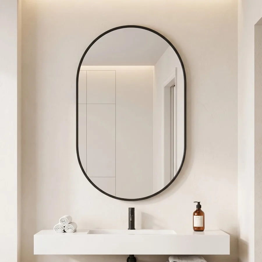 16"x24" Oval Mirror Bathroom Vanity Mirror Wall-Mounted Mirror, Black