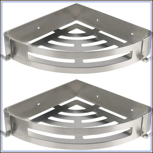2-Pack Shower Caddy, 304 Stainless Steel Corner Shelf with Hooks, No Drill, Brushed Nickel