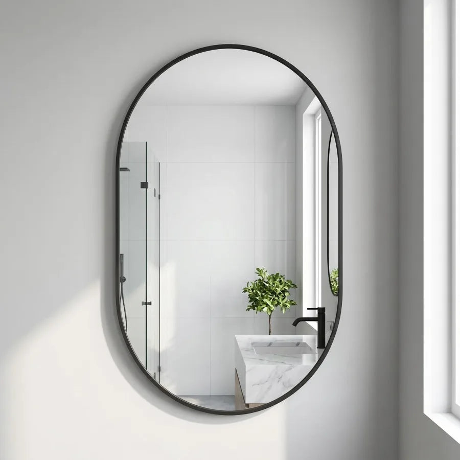 16"x24" Oval Mirror Bathroom Vanity Mirror Wall-Mounted Mirror, Black