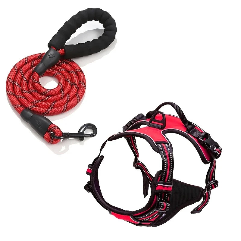 2-Piece Escape-Proof Dog Harness & Leash Set with Waste Bag Dispenser – Soft, Comfortable, and Breathable Vest for Medium to Large Dogs (Ideal for Walks)