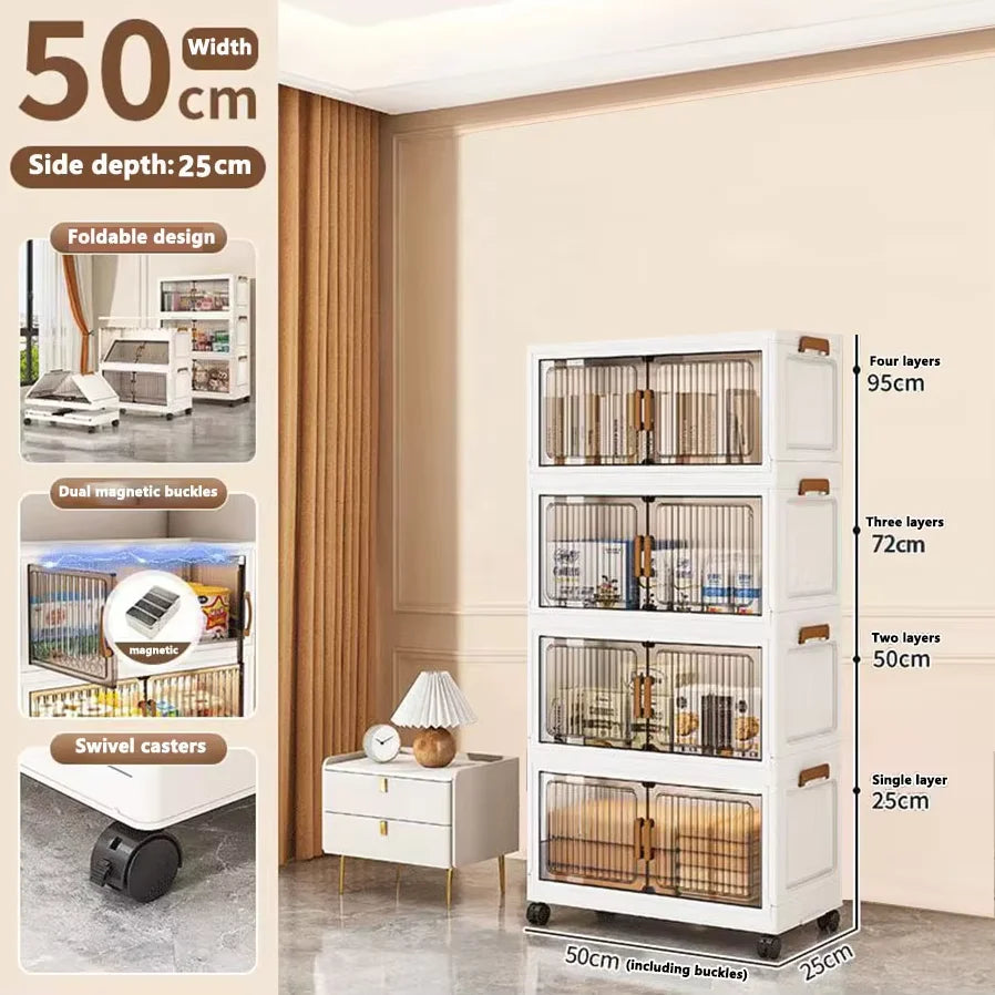 Thickened Foldable Multi-layer Storage Cabinet on Wheels – Mobile Organizer for Baby Closet, Snacks & Toys, Space-Saving Home