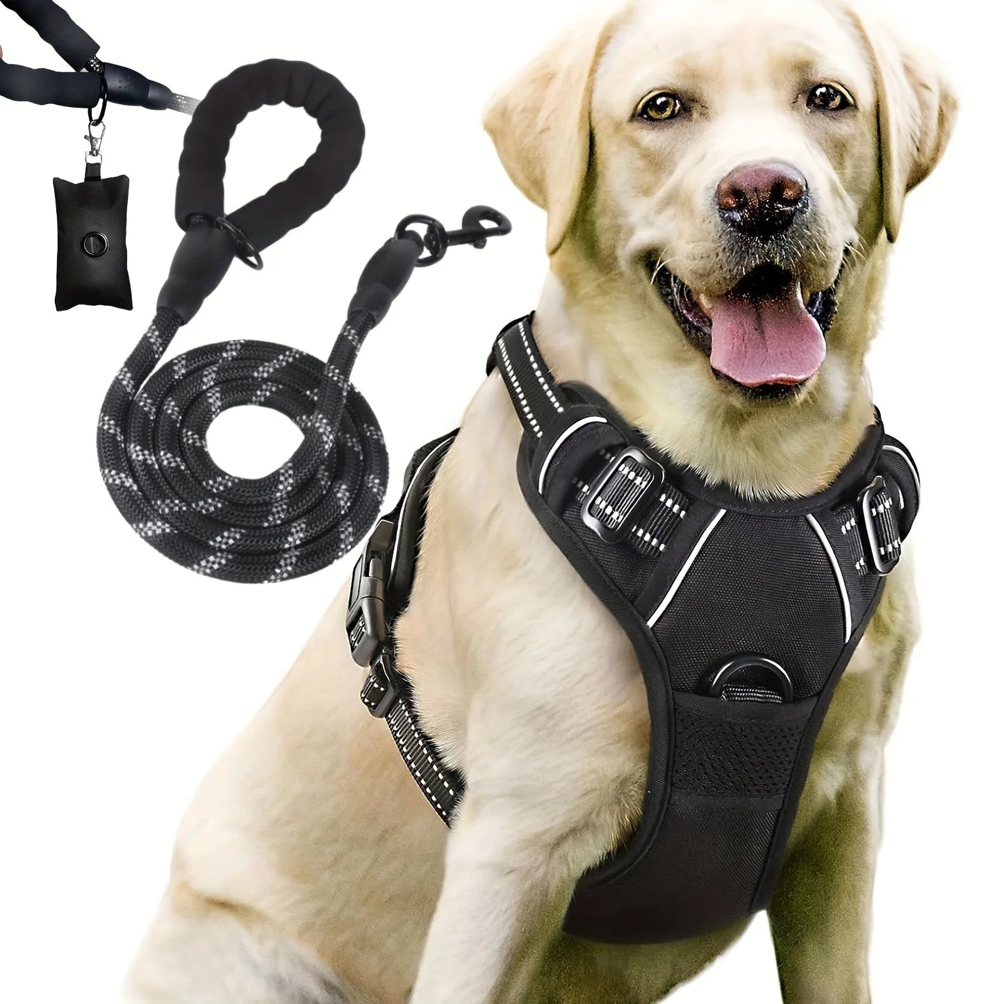 2-Piece Escape-Proof Dog Harness & Leash Set with Waste Bag Dispenser – Soft, Comfortable, and Breathable Vest for Medium to Large Dogs (Ideal for Walks)