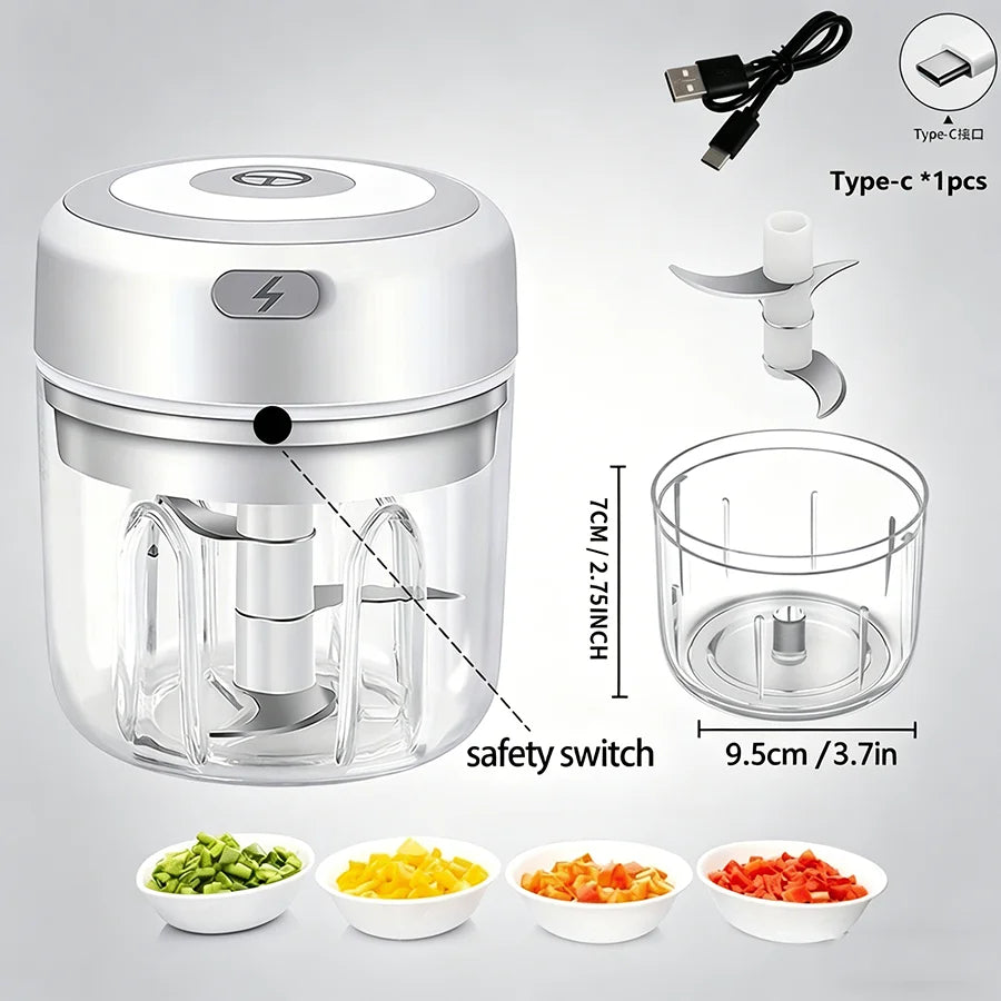 250ml Mini Electric Garlic Chopper Cordless Food Processor Meat Grinder Onion Veggie Dicer Baby Food Maker Kitchen Gadget Christmas Mom Gift