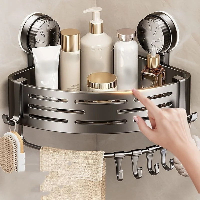 Bathroom Corner Shelf No Drill Suction Cup Triangular Storage Basket Waterproof Rustproof Wall Mount for Shower Washbasin