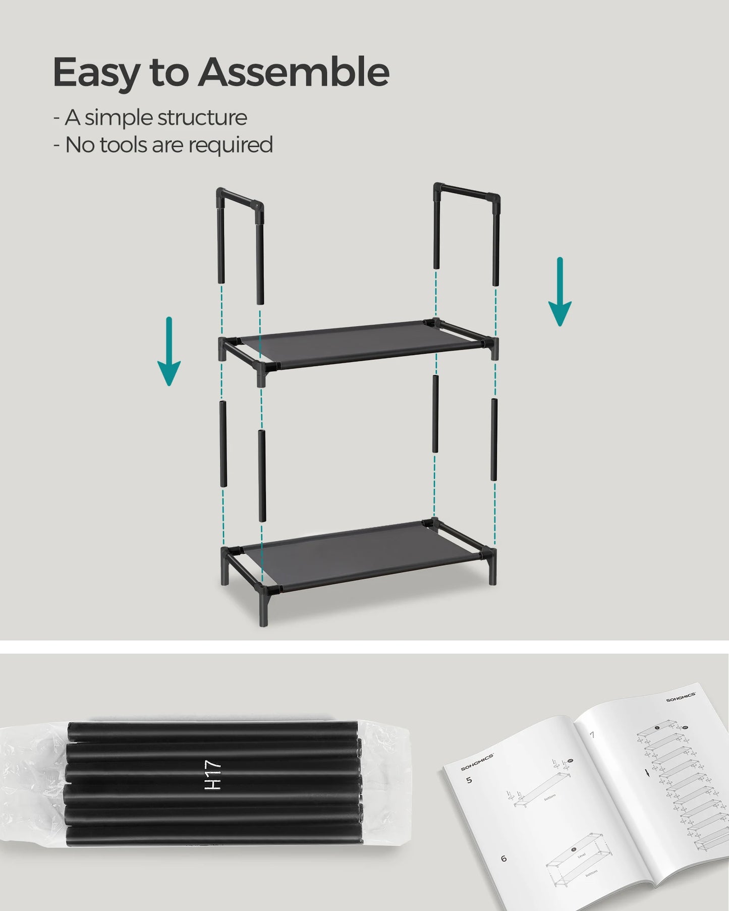 SONGMICS Shoe Rack, 10-Tier Shoe Shelf, Shoe Storage Organizer, 11 x 17.7 x 68 Inches, Metal Frame, Non-Woven Fabric Shelves, fo