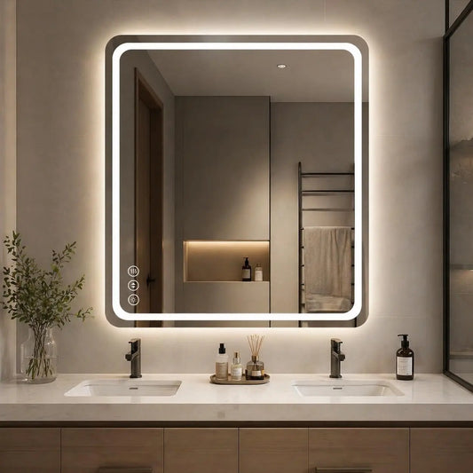 30" x 36" Led Bathroom Mirror with Lights, Anti-Fog & Tri-Color Lighting - Wall Mounted Shaving Mirror with Touch Sensor, Waterproof & Smart LED Vanity Mirror,Tempered Glass, Dimmable Smart Mirror