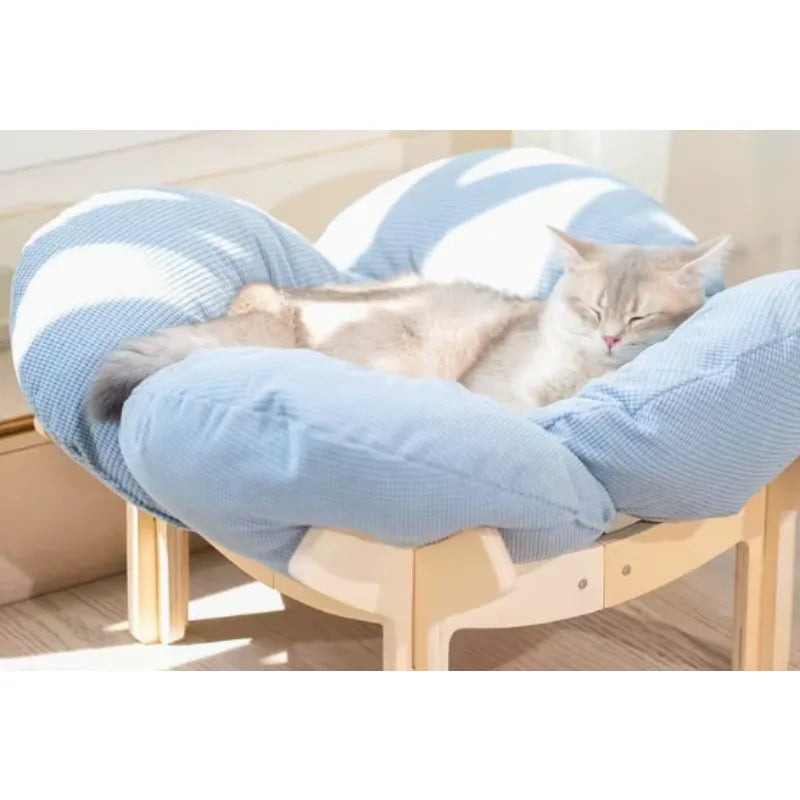 Three-Color Wooden High Leg Cat Bed With Soft Cushion