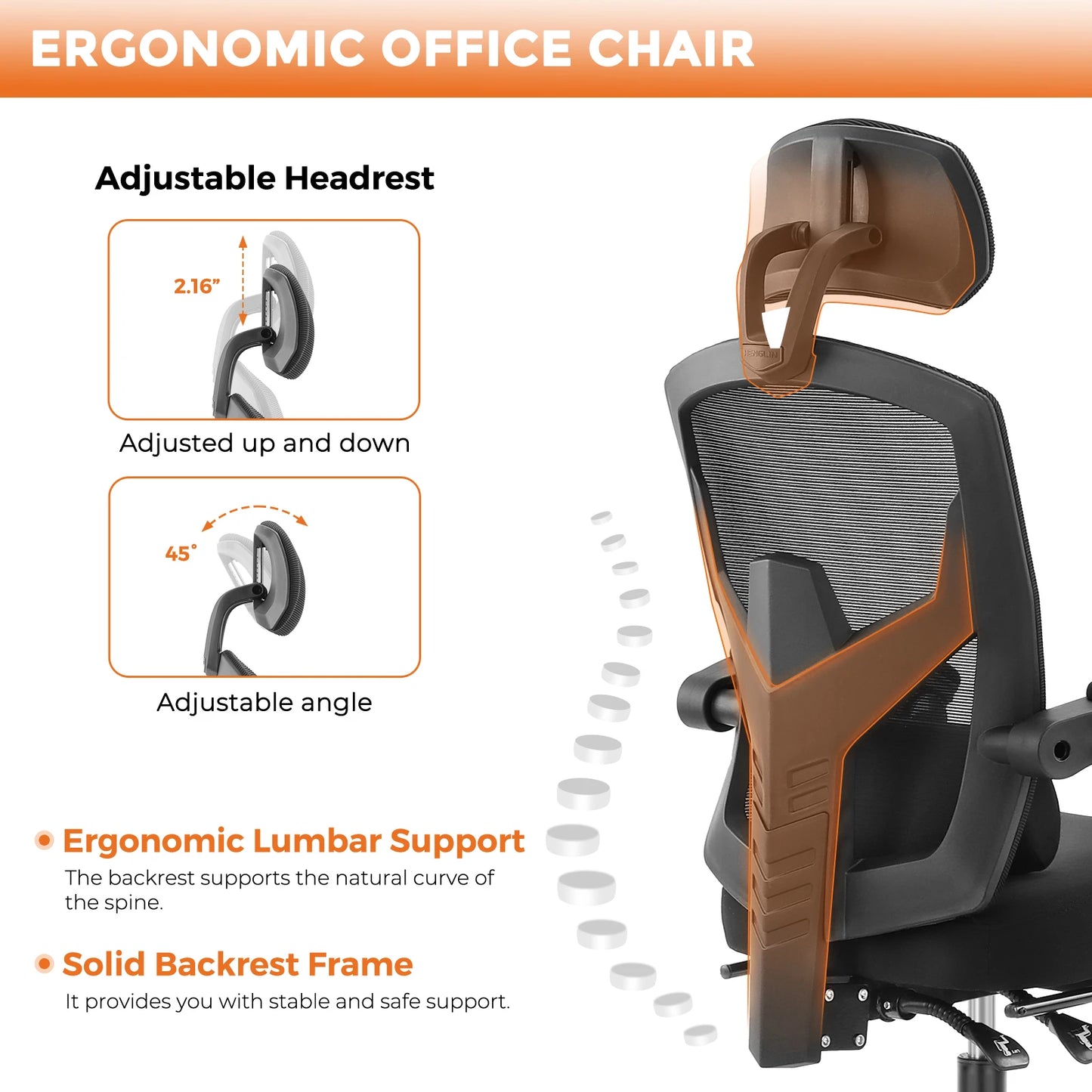 MCQ High Back Ergonomic Reclining Gaming Office Chair with Lumbar Support Pillow Mesh Swivel Rolling Rocking Computer Desk Chair