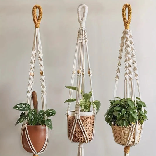 Bohemian Macrame Hanging Planter Basket Storage Net Handwoven Cotton Rope Wall Decor for Plants Garden Wall Net Bag