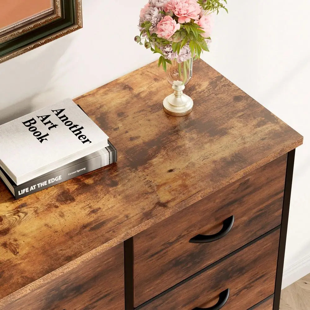 Dresser For Bedroom, Dressers & Chests Of Drawers Dresser Organizer, Wood Top Table Furniture With 8 Fabric Storage Tower