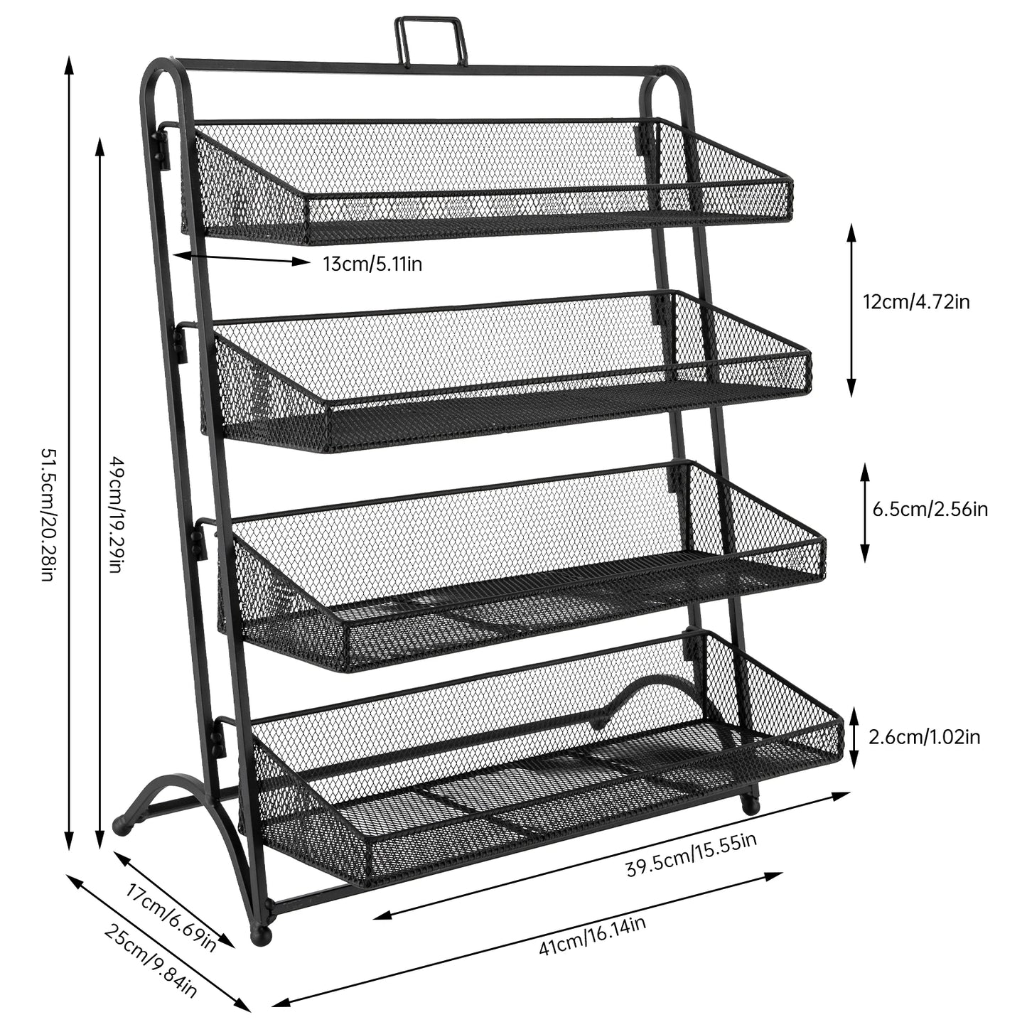 Mutifunctional Storage Basket 4Tiers Retail Candy Display Rack,Counter Groceries Display Shelf for Stores Office