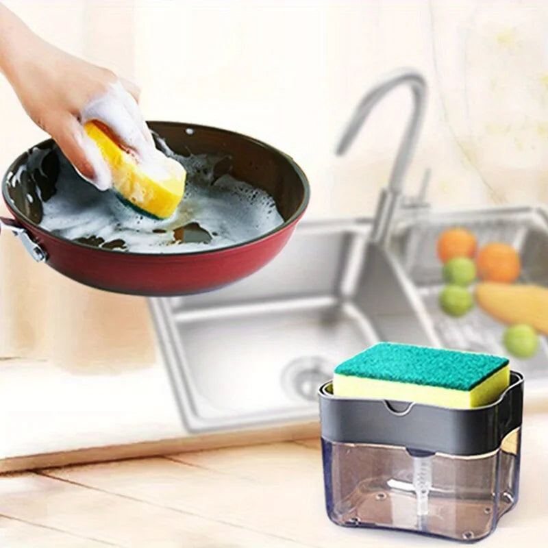 Dish Soap Dispenser for Kitchen,Liquid Soap Dispenser Kitchen Soap Dispenser with Sponge Holder,Sponge Caddy Soap Pump Dispenser