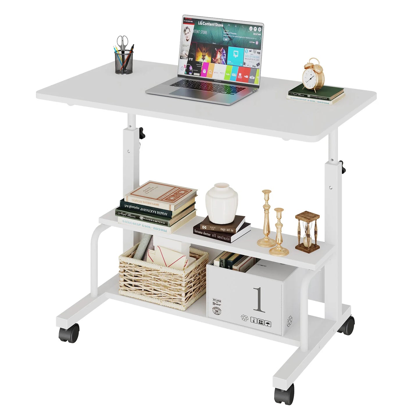 JHK 31.5IN Adjustable Height Mobile Standing Computer Desk with Locking Wheels Metal Frame Portable Workstation for Walking Pad