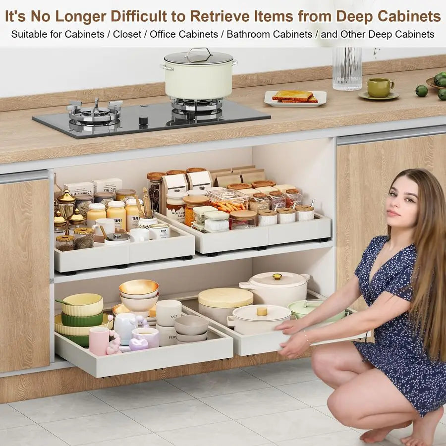 Expandable Cabinet Organizer With Slide Out Drawers For Kitchen Pantry