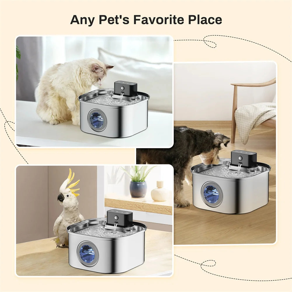 Stainless Steel Cat Water Fountain With 3 Water Modes AutoSensor