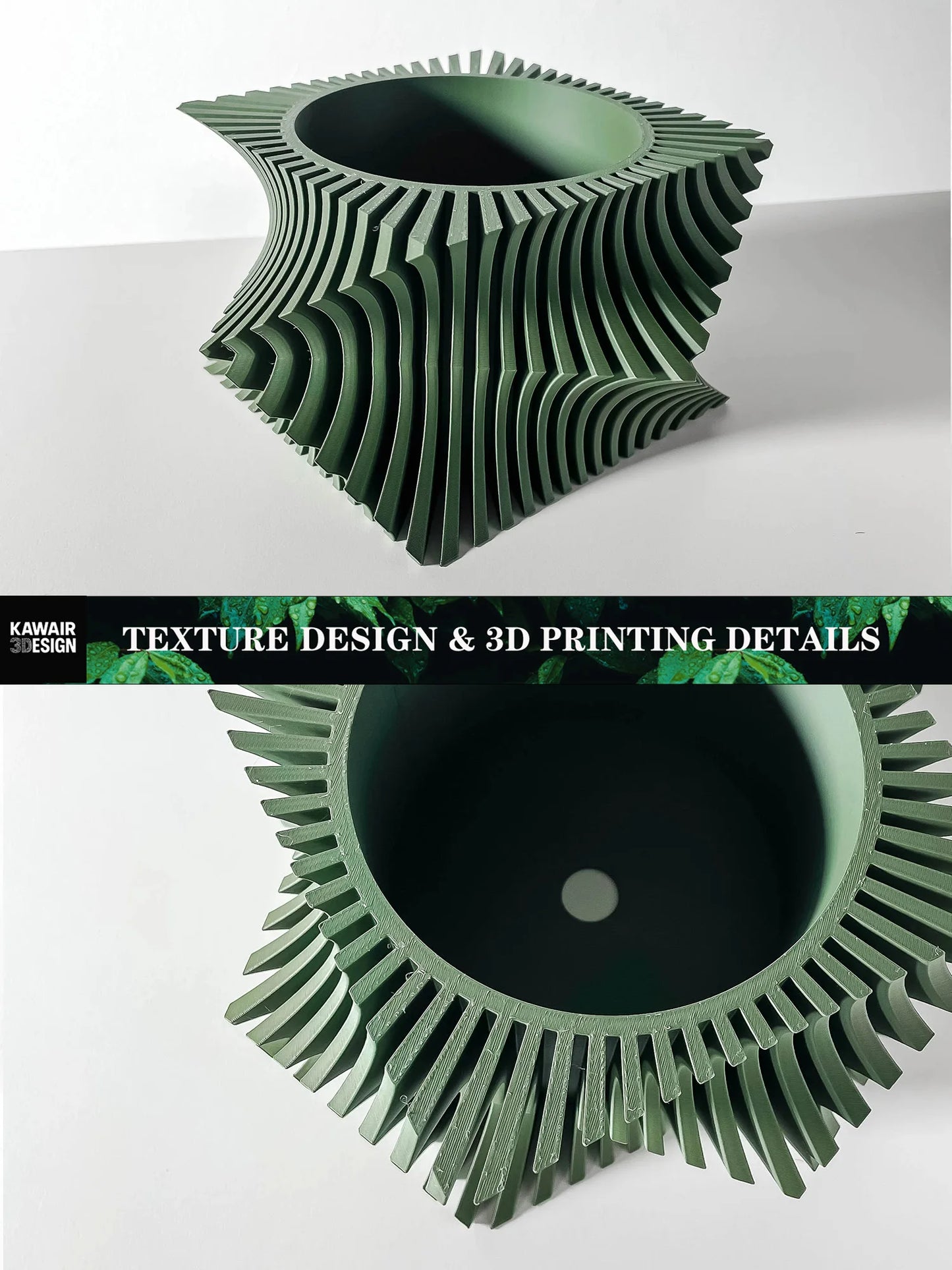 PLA 3D Printed Plant Pot Biodegradable Stripe Design