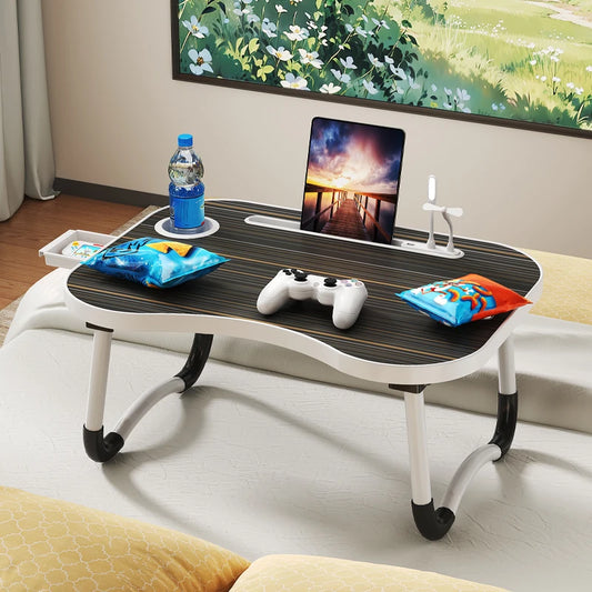 Laptop Desktop Cutlery and Laptop Bed Holder, Bedside Table Tray, Breakfast Bed Tray, Laptop Table with Cup Holder and Side Draw