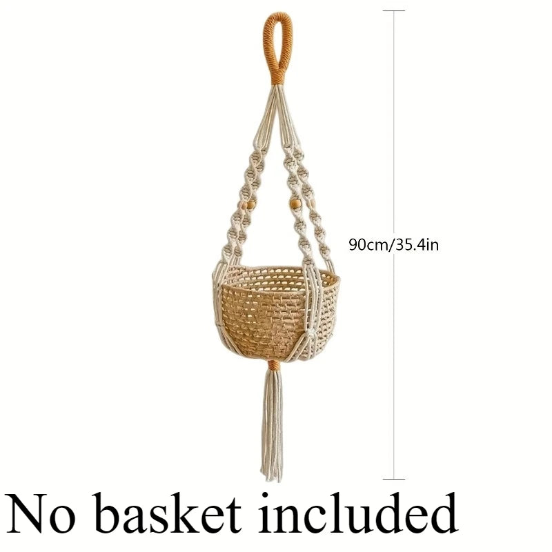 Bohemian Macrame Hanging Planter Basket Storage Net Handwoven Cotton Rope Wall Decor for Plants Garden Wall Net Bag