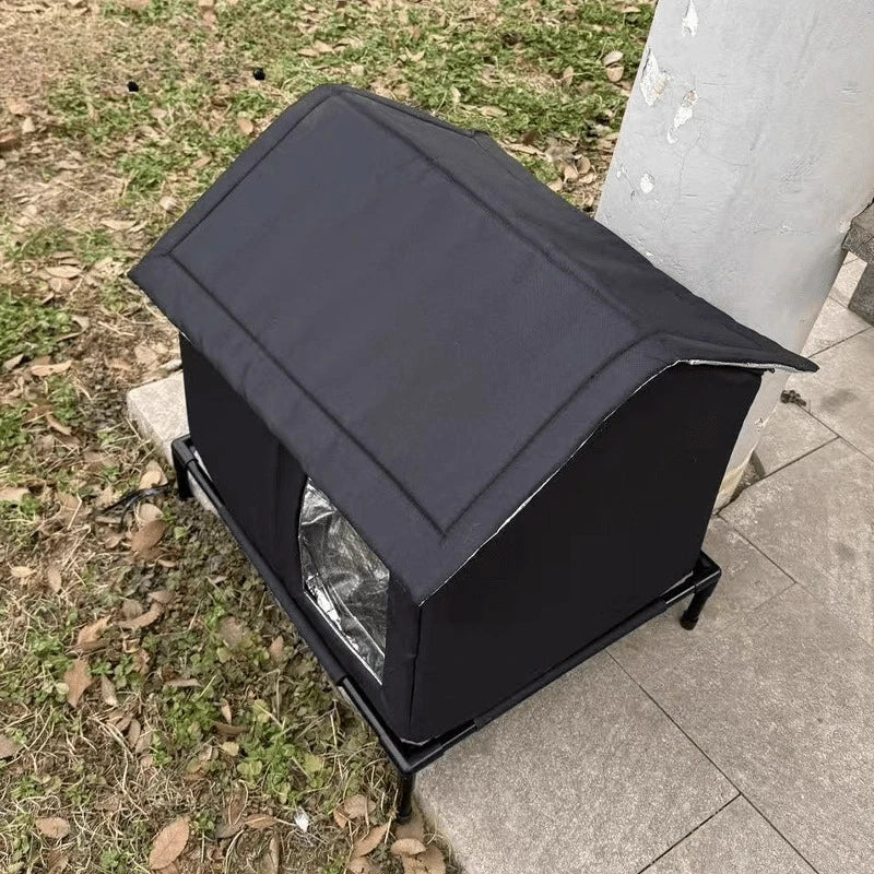 Weatherproof Outdoor Pet House with Safety Fence | Heavy-Duty Oxford Cloth Shelter for Cats & Small Dogs | All-Season Windproof