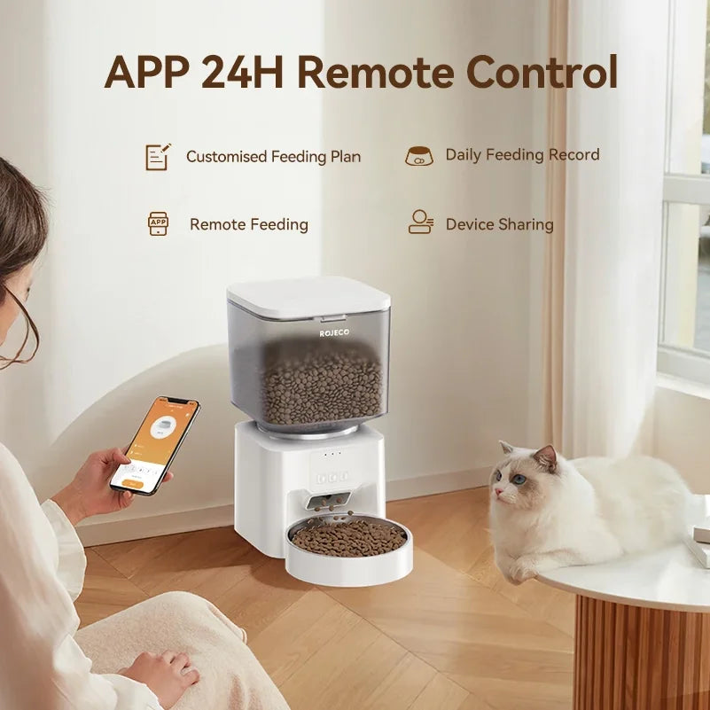 ROJECO 4.5L Automatic Dog Feeder WIFI Version Smart Cat Food Kibble Dispenser APP Remote Control Pet Feeder For Dog Cat Supplies