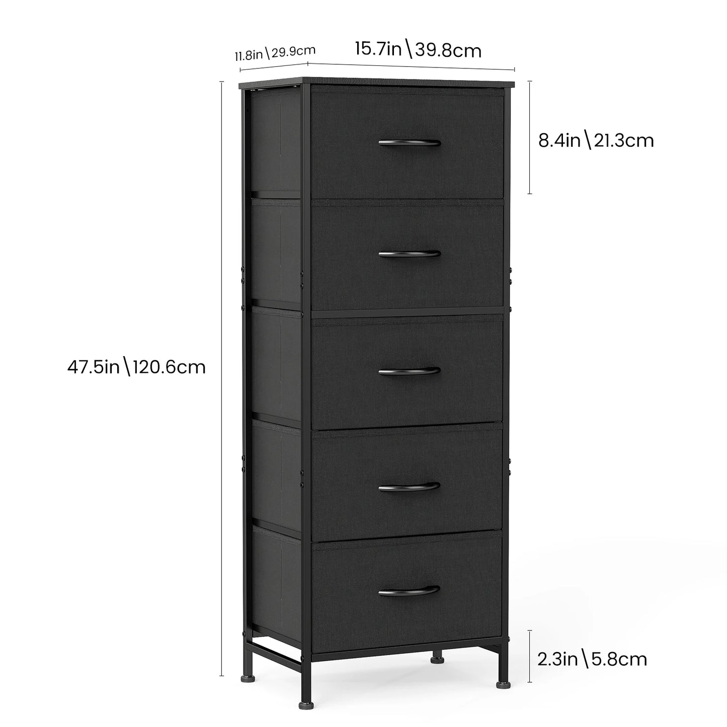 JHK 5 Fabric Drawers Cabinet For Living Room 48IN Drawers Beside Nightstand Tables Storage Closet Chest Clothes Display Of Furni