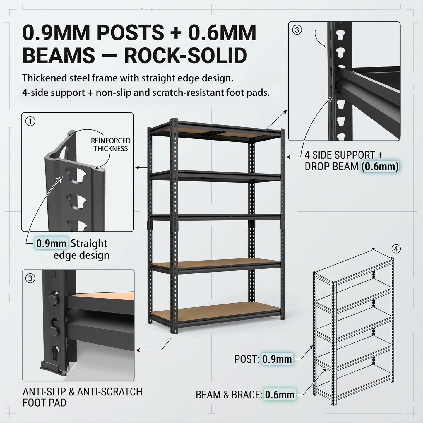 Heavy-Duty Industrial Metal Storage Shelves 72"H, Adjustable Height Shelving Unit Suitable for Garage, Warehouse, Kitchen, Basement - Easy No-Bolt Assembly, Kitchen Closet Tool Storage And Organization, Utility Shelves, Local